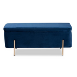 Glam and Luxe Navy Blue Velvet and Gold Finished Metal Storage Bench - WhatYouNeedSales