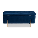 Glam and Luxe Navy Blue Velvet and Gold Finished Metal Storage Bench - WhatYouNeedSales