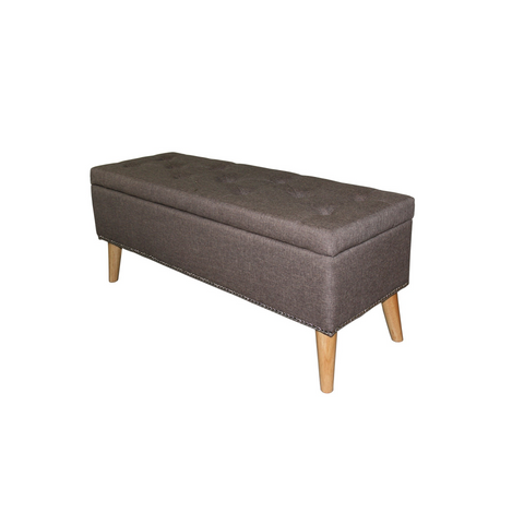 "Gray Brown Linen Look Tufted Storage Bench" - WhatYouNeedSales