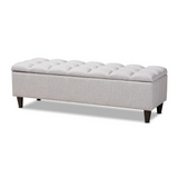 Grayish Beige Fabric Upholstered Dark Brown Finished Wood Storage Bench Ottoman - WhatYouNeedSales