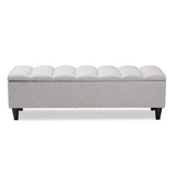 Grayish Beige Fabric Upholstered Dark Brown Finished Wood Storage Bench Ottoman - WhatYouNeedSales