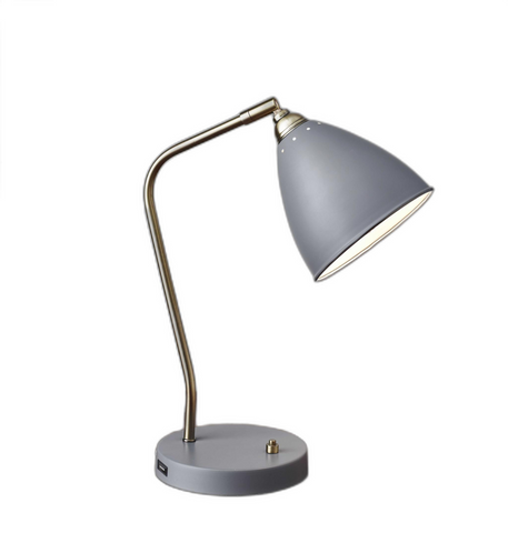 Grey Metal And Antique Brass Adjustable Usb Port Desk Lamp - WhatYouNeedSales