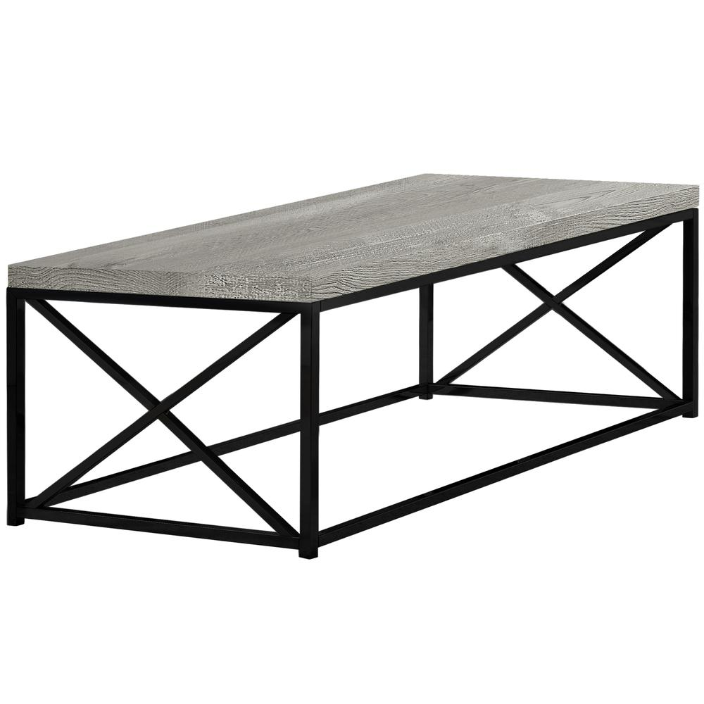 COFFEE TABLE - GREY RECLAIMED WOOD-LOOK/ BLACK METAL - WhatYouNeedSales