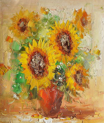 Brown Vase Knife Art Sunflower Painting - WhatYouNeedSales