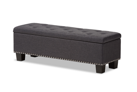 Hannah Dark Grey Fabric Upholstered Button-Tufting Storage Ottoman Bench - WhatYouNeedSales