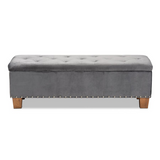 Hannah Grey Velvet Fabric Upholstered Button-Tufted Storage Ottoman Bench - WhatYouNeedSales