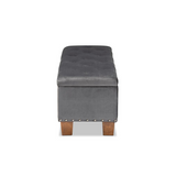 Hannah Grey Velvet Fabric Upholstered Button-Tufted Storage Ottoman Bench - WhatYouNeedSales