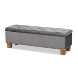 Hannah Grey Velvet Fabric Upholstered Button-Tufted Storage Ottoman Bench - WhatYouNeedSales