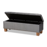 Hannah Grey Velvet Fabric Upholstered Button-Tufted Storage Ottoman Bench - WhatYouNeedSales