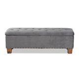 Hannah Grey Velvet Fabric Upholstered Button-Tufted Storage Ottoman Bench - WhatYouNeedSales