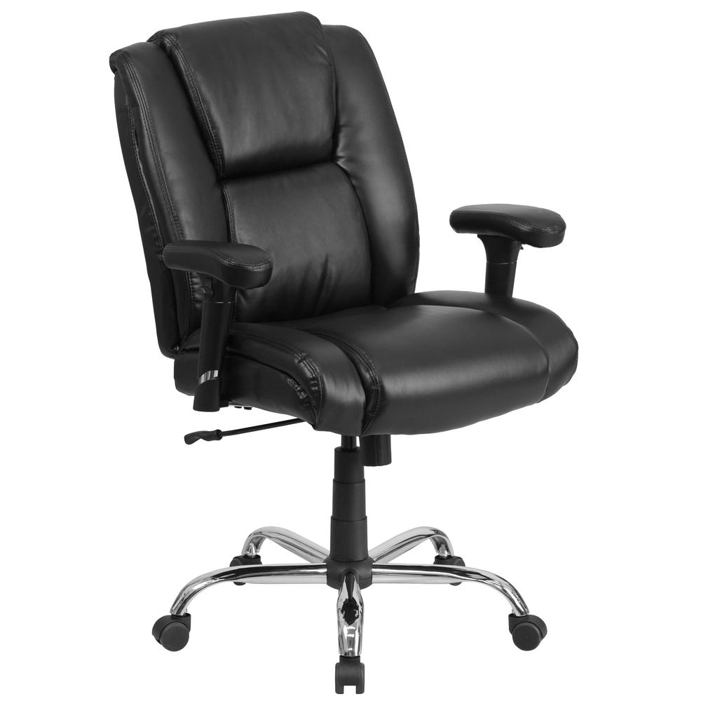 HERCULES Series Big & Tall 400 lb. Rated Black LeatherSoft Ergonomic Task Office Chair with Chrome Base and Adjustable Arms - WhatYouNeedSales