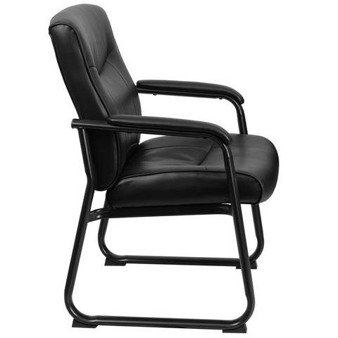 HERCULES Series Big & Tall 500 lb. Rated Black LeatherSoft Executive Side Reception Chair with Sled Base - WhatYouNeedSales