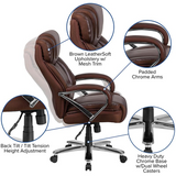 HERCULES Series Big & Tall 500 lb. Rated Brown LeatherSoft Executive Swivel Ergonomic Office Chair with Extra Wide Seat - WhatYouNeedSales