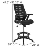 High Back Black Mesh Spine-Back Ergonomic Drafting Chair with Adjustable Foot Ring and Adjustable Flip-Up Arms - WhatYouNeedSales