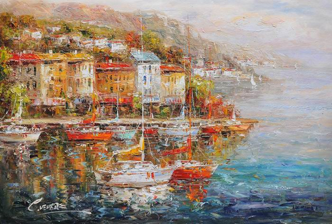 Houses Mediterranean Knife Art Painting - WhatYouNeedSales