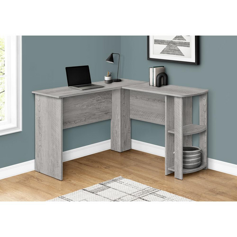 COMPUTER DESK - INDUSTRIAL GREY L-SHAPED CORNER/2 SHELVES - WhatYouNeedSales