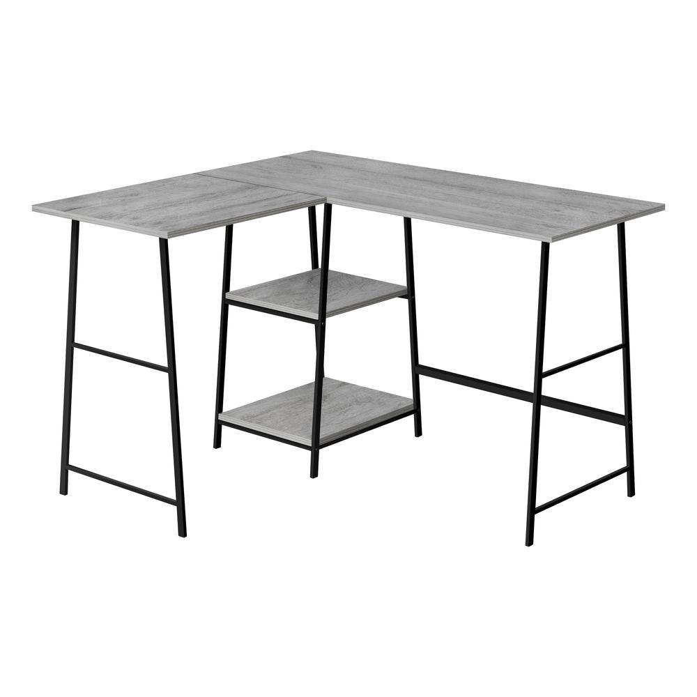 CASART Grey L-Shaped Corner Computer Desk with Two Open Shelves - Ember Workspace - WhatYouNeedSales