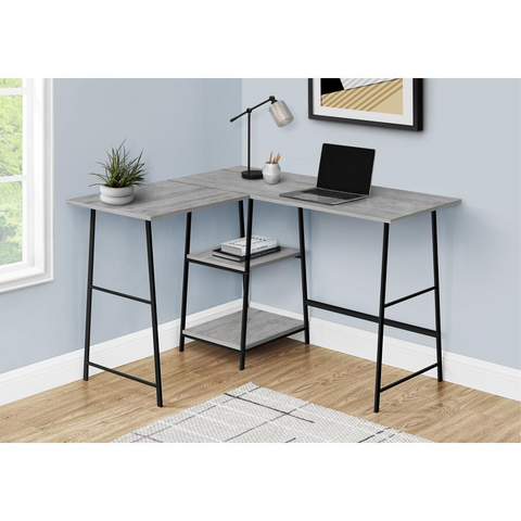 CASART Grey L-Shaped Corner Computer Desk with Two Open Shelves - Ember Workspace - WhatYouNeedSales