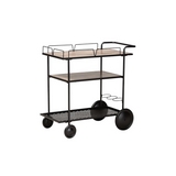 Industrial Walnut Brown Finished Wood and Black Metal Mobile Wine Cart - WhatYouNeedSales