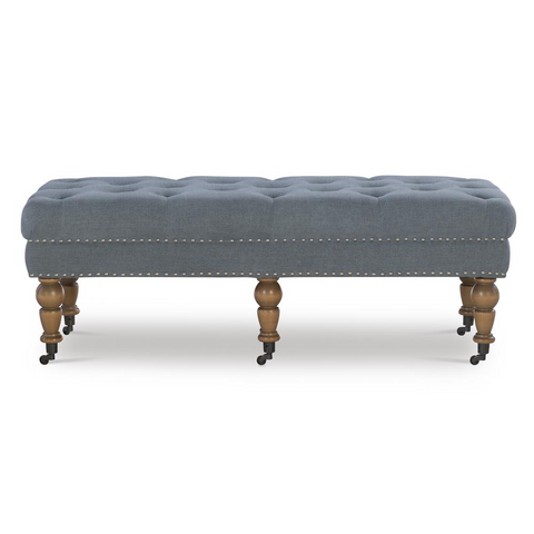 Isabelle Washed Blue Linen 50 Inches Bench - WhatYouNeedSales