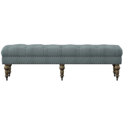 Isabelle Washed Blue Linen 62 Inches Bench - WhatYouNeedSales