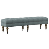 Isabelle Washed Blue Linen 62 Inches Bench - WhatYouNeedSales