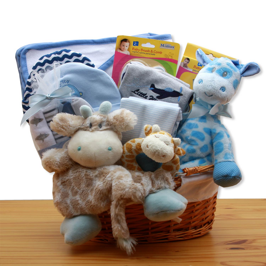 Jungle Safari New Baby Gift Basket - Blue - baby bath set -  baby boy gift basket - new baby gift basket - baby gift baskets - baby shower gifts - WhatYouNeedSales