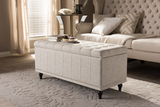 Kaylee Classic Beige Fabric Upholstered Button-Tufting Storage Ottoman Bench - WhatYouNeedSales