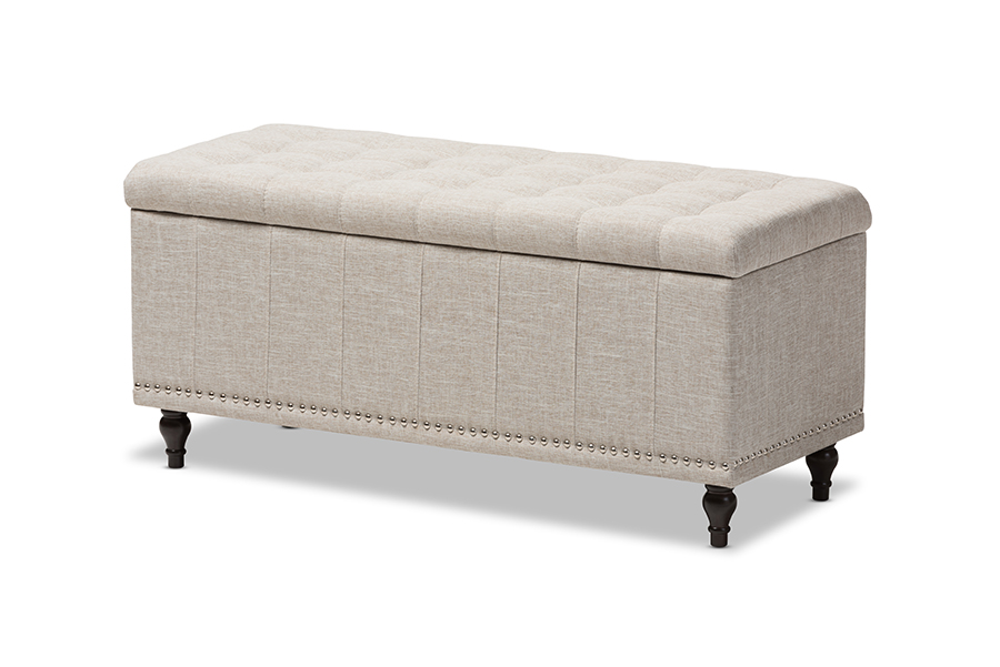 Kaylee Classic Beige Fabric Upholstered Button-Tufting Storage Ottoman Bench - WhatYouNeedSales