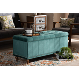 Kaylee Teal Blue Velvet Fabric Upholstered Button-Tufted Storage Ottoman Bench - WhatYouNeedSales