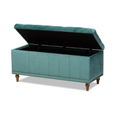 Kaylee Teal Blue Velvet Fabric Upholstered Button-Tufted Storage Ottoman Bench - WhatYouNeedSales