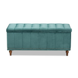 Kaylee Teal Blue Velvet Fabric Upholstered Button-Tufted Storage Ottoman Bench - WhatYouNeedSales