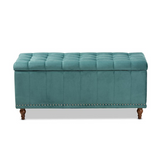 Kaylee Teal Blue Velvet Fabric Upholstered Button-Tufted Storage Ottoman Bench - WhatYouNeedSales