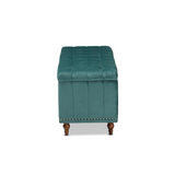 Kaylee Teal Blue Velvet Fabric Upholstered Button-Tufted Storage Ottoman Bench - WhatYouNeedSales