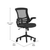 Kelista Mid-Back Black Mesh Swivel Ergonomic Task Office Chair with Flip-Up Arms and Transparent Roller Wheels, BIFMA Certified - WhatYouNeedSales