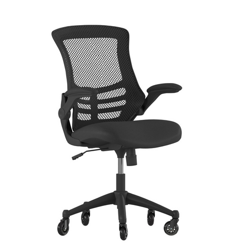 Kelista Mid-Back Black Mesh Swivel Ergonomic Task Office Chair with Flip-Up Arms and Transparent Roller Wheels, BIFMA Certified - WhatYouNeedSales