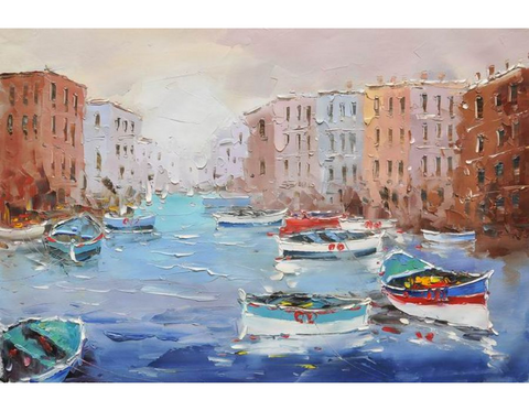 Knife Art Boat Painting - Hand Painted Palette Knife