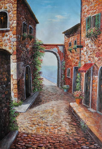 Knife Art House Stone Mediterranean Painting - WhatYouNeedSales