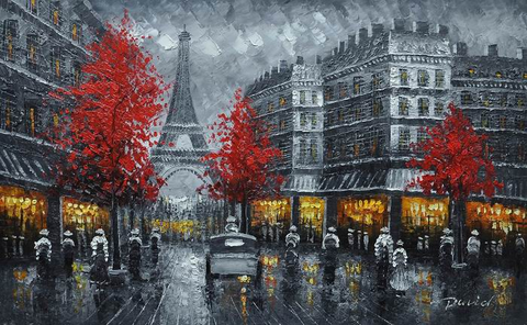 Knife Art Red Tree Paris Painting - WhatYouNeedSales