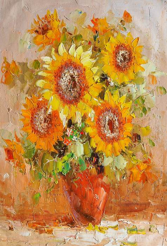 Knife Art Sunflower Blue Vase Painting - WhatYouNeedSales