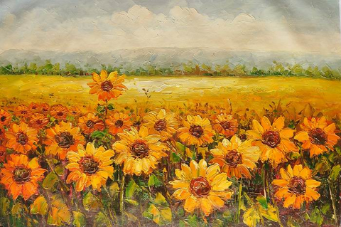 Knife Art Yellow Green Sunflower Painting - WhatYouNeedSales