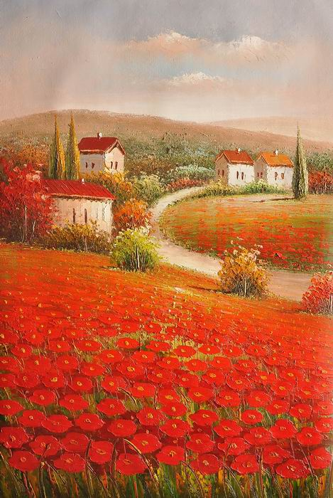 Knife Field Flower Landscape Art Painting - Hand Painted