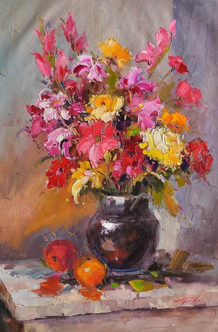 Knife Flower Vase Art Painting - Palette Knife Painting