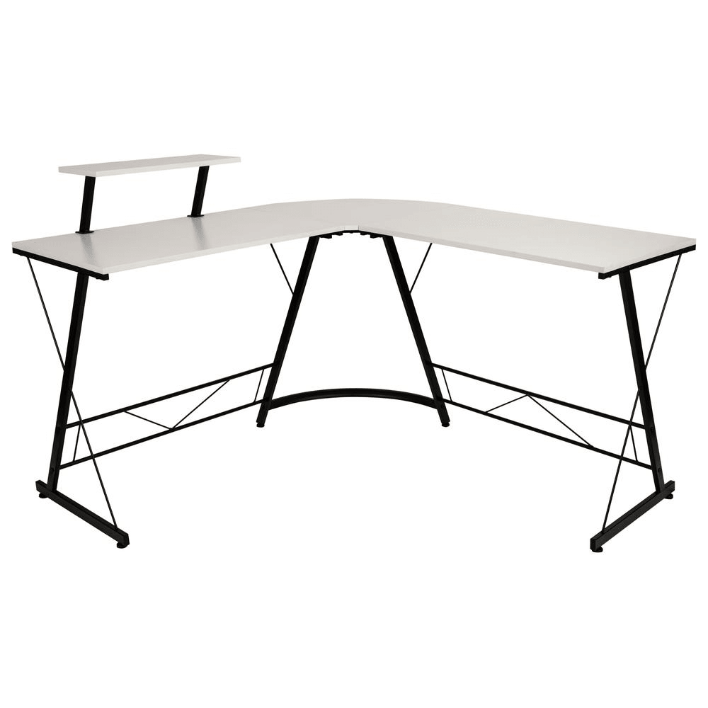 Computer Corner Desk - L-Shaped, 71.5", Space-Saving, Easy to Assemble, White/Black - PinnacleWorkspace - WhatYouNeedSales