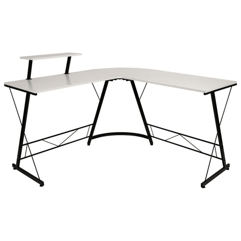 Computer Corner Desk - L-Shaped, 71.5", Space-Saving, Easy to Assemble, White/Black - PinnacleWorkspace - WhatYouNeedSales