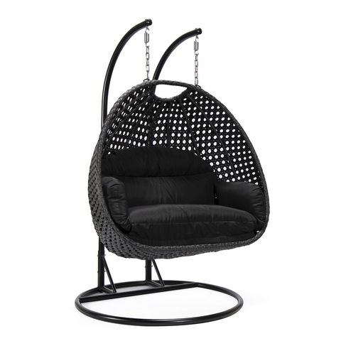 LeisureMod Mendoza Wicker Hanging 2-person Egg Swing Chair