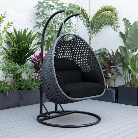 LeisureMod Mendoza Wicker Hanging 2-person Egg Swing Chair