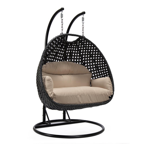 LeisureMod MendozaWicker Hanging 2 person Egg Swing Chair