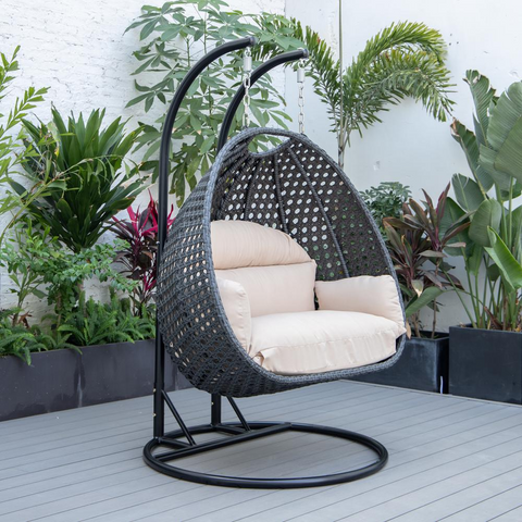 LeisureMod MendozaWicker Hanging 2 person Egg Swing Chair