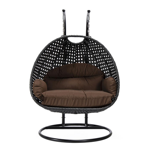 LeisureMod MendozaWicker Hanging 2 person Egg Swing Chair